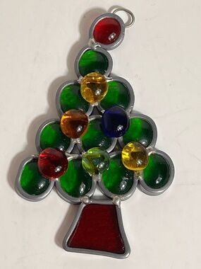 Stained Glass Christmas Tree Sun Catcher with Colorful Ornaments